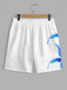 VIVINTIMO Pantalones cortos de playa con estampado floral y cintura con cordón para hombre, sin forro, para vacaciones - Azul y blanco - Ver 5