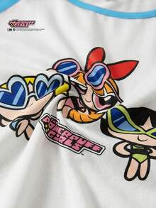 Maija Kids THE POWERPUFF GIRLS X SHEIN Maija Kids Tween女孩休閒卡通圖案極簡短袖高腰插肩袖T恤，適合夏季 - 彩色 - 查看 7
