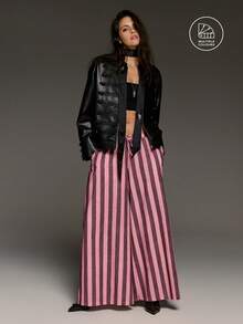 BAD SUNDAY All Season Long Striped Wide Leg Pants, Versatile For Outings Vacation Holiday, Y2K Casual Retro Millennium Street Style, Pink Stripe Autumn - Multicolor - View 2