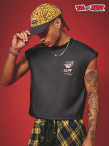 TOM & JERRY X SHEIN PAVTROS Tank Top Pria Kasual Musim Panas dengan Motif Kartun - Hitam - View 2