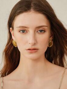 MOTF PREMIUM 18K RING CAT'S EYE EARRINGS, NICHE PERSONALIZED EARRINGS - Gold - View 7