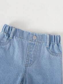 Baby Boys Denim Jeans, All-Season Long Pants, Fashion Casual Style, Vintage Light Blue Denim, Elastic Waistband Design, Straight Leg Fit, Soft And Comfortable Denim Fabric, Versatile Everyday Fashion, Daily Wear, All-Season New Boys Denim Jeans - Baby Blue - View 5