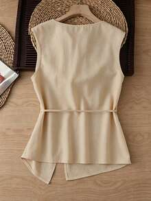 SHEIN Franclia 新款春夏小眾設計女款無袖背心上衣 - 卡其色 - 查看 2