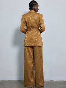 Aveloria Modichic Ensemble de costume pour femme style européen et américain, nouvelle mode automne/hiver, polyvalent, en satin jacquard avec lacets, élégant, tissu spécial - Jaune moutarde - Voir 6