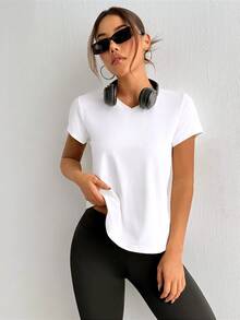 Glamine Seamless Solid Color Crew Neck Long Sleeve Sports T-Shirt With Thumb Hole Workout Tank Top Gym Women Shirts - White - View 7