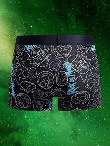 Rick and Morty X SHEIN Men's Letter Print Colorblock Casual Daily Boxer Briefs - Black - View 2