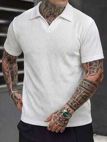 Manfinity Homme Men's Business Casual Solid Color Short Sleeve Polo Shirt - White - View 6