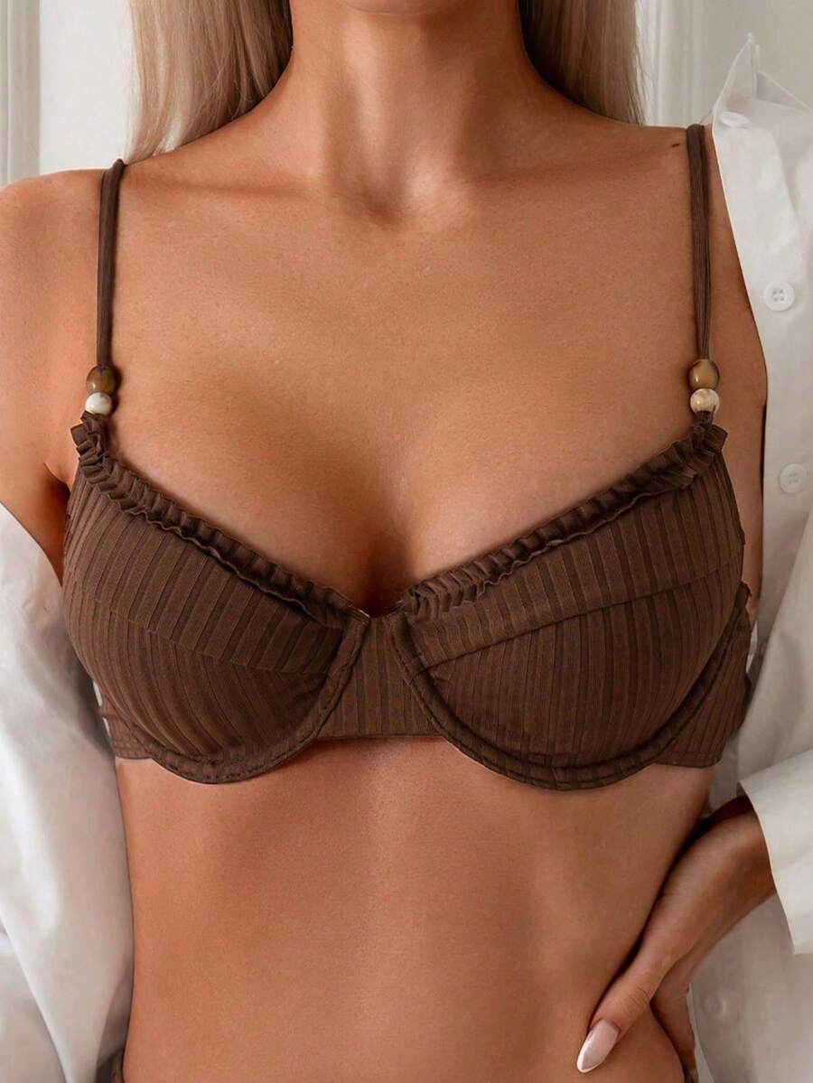 Voyashape 女士纯色简约日常泳装上衣夏季 - 咖啡棕 - 查看 1