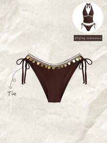 Elavelle Women's Spring/Summer Solid Color Lace Bikini Bottom Beach Brown Boho Lace - Brown - View 5
