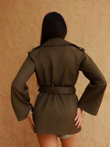 Maju Mazalli Women's Fashionable & Elegant Double-Breasted Belted Trench Coat French Style Clothes Women Trench Coat Trench Coat Women In Fall/Winter,Fall,Fall Clothes For Women,Women's Winter Clothes - Army Green - View 2