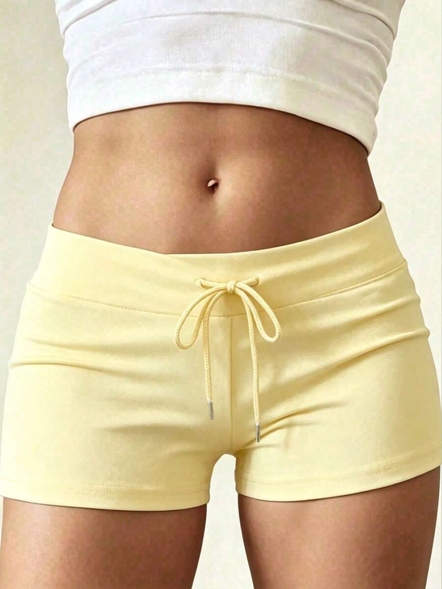 Rina Fox Shorts ajustados de unicolor con cordón para mujer - Amarillo - Ver 1