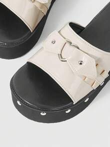 ROMWE Goth Women's Heeled Sandals With Punk Rivet Design, Super High Platform Heart-Shaped Slip-On Slippers For Outdoor Wear, 2026 Spring/Summer Lightweight Clogs Y2K - nude - View 6