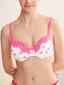 Eraneu Sujetador con aros de moda y lindo con contraste de corazón rosa & blanco 1 pieza - Blanco - Ver 6