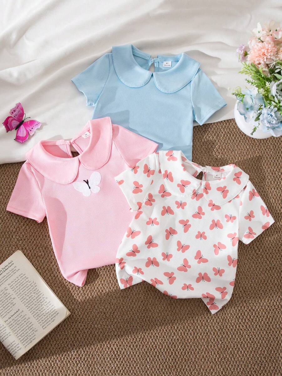 SHEIN Genkimix Kids 少女夏季休閒短袖T恤