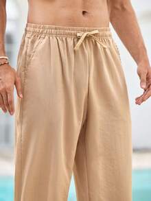 Mercer Haus 1 Stück Herren atmungsaktive, dünne, locker sitzende Casual Sporthose, einfarbig, Alltagshose in Schwarz für Herren, Herren Jogginghose mit Kordelzug, Herren Sommerhose - Khaki - Übersicht 5