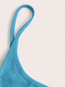 EgrlEra Atasan Bikini Wanita Modis Seksi Warna Polos Super Pendek untuk Musim Panas, Atasan Bikini Bergaris dengan Bra Terintegrasi, Atasan Bikini Penopang, Atasan Baju Renang - Biru - View 4