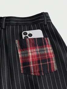 SWAVVY Men's Fashion Striped Loose Fit Long Pants - Black - View 6