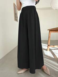 DAZY Women's Loose Casual Commuter Solid Color Wide Leg Pants Petite - Black - View 3