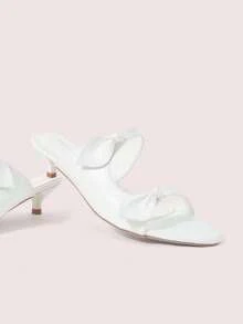 CUCCOO DOLLMOD Sandal Putih dengan Dua Pita dan Hak Rendah, Sandal Wanita Bergaya Manis - Putih - View 2