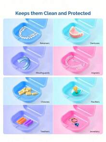 2pcs New Dental Retainer Storage Box, Breathable Orthodontic Retainer Case, Mini Portable Denture Box, Breathable Orthodontic Appliance Storage Box, Denture Box, Minimalist Solid Color Denture Storage Box, Plastic Denture Storage Box - Multicolor - View 4