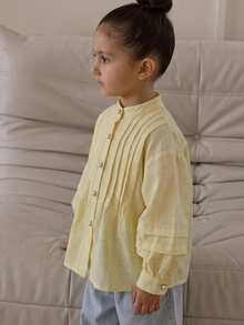 Hapijoa Round Neck Design Minimalist Cute Young Girl Top Spring/Autumn Young Girls Blouse - Yellow - View 7