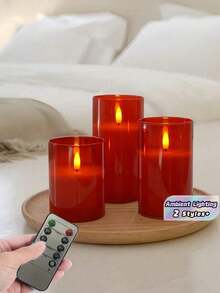 LED Flameless Candles,  Teardrop Wick, Battery-Operated Electronic Candles, Centerpiece Decor, Wedding Decor, Garden, Holiday Party - Red - View 1