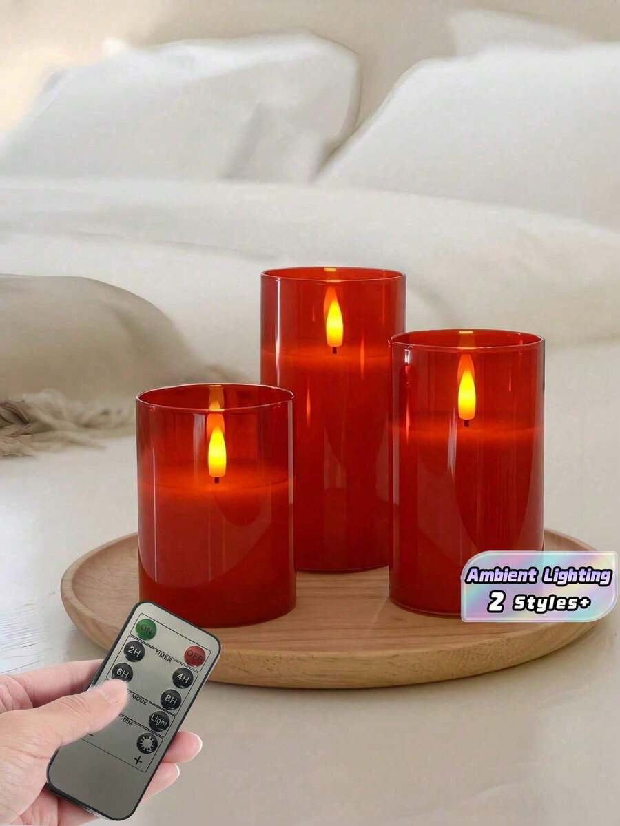 LED Flameless Candles,  Teardrop Wick, Battery-Operated Electronic Candles, Centerpiece Decor, Wedding Decor, Garden, Holiday Party - Red - View 1