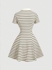 SHEIN Tween Girls Collared Short Sleeve Academy Style Split A-Line Dress, Fashionable And Comfortable For Spring/Summer - Multicolor - View 2
