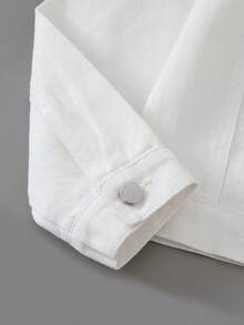 Tween Girl Denim Buttoned Jacket Summer New Arrival. Beige. Loose Fit. Made Of Lightweight And Soft Denim Fabric, To Wear, Outings, Parties. And More - White - View 4