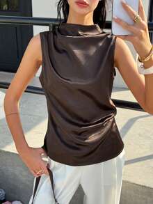 Cévolie Women's Solid Color Casual Elegant Versatile Daily Wear Top Office Brown Summer - Brown - View 4