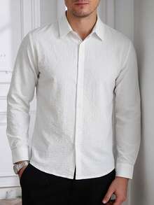 Core Aspect Men's Solid Color Casual Versatile Daily Travel Shirt, Formal - White - View 5