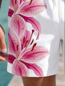 VIVINTIMO Men's Drawstring Waist Floral Print Casual Vacation Beach Shorts, Holiday - Pink - View 3