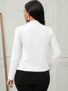 SHEIN Lady 白色女款長袖開襟休閒西裝外套 - 白色 - 查看 2