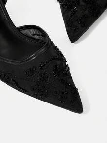 CUCCOO HITCHD 女款夏季新款刺繡蕾絲尖頭紅酒杯高跟鞋 優雅浪漫黑色網布高跟鞋 婚禮新娘鞋 - 靜夜黑色 - 查看 10