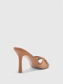 Styleloop Sepatu Wanita Motif Cokelat Anyaman Gesper Emas Dekoratif Modis Musim Semi dan Musim Panas Sandal Perjalanan Sehari-hari Ujung Bulat - Tenun unta - View 3