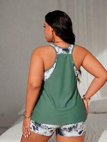 Swim Vcay Conjunto de traje de baño de dos piezas con top tankini de bloques de color y volantes & shorts para mujer talla grande, adecuado para vacaciones de verano en la playa - Multicolor - Ver 2