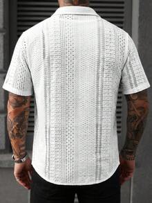 Manfinity CasualCool Kemeja Lengan Pendek Jacquard Bertekstur Pria, Atasan Lengan Pendek Bertekstur Putih, Atasan Kasual untuk Perjalanan Sehari-hari, Acara - Putih - View 2