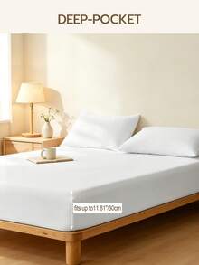 Cirelle 1pc Soft Solid Color Fitted Sheet - Breathable Polyester Mattress Cover With All-Around Elastic, Wrinkle & Fade Resistant Mattress Cover With Deep Pocket - White - View 7
