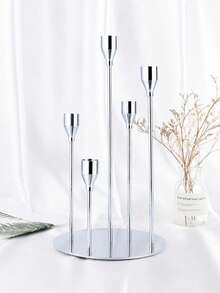 1pc Elegant And Slender Five-Arm Candlestick, Romantic Metal Long-Handled Candlestick, With Widened Base To Prevent Tipping, Romantic Valentine's Day Decoration Candlestick, Elegant Centerpiece For The Dining Table - High Stability Model - View 8
