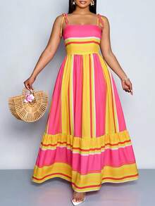 SOLERSUN Plus Size Pink Maxi Dress With Shoulder Straps, Suitable For Vacation, Beach, Commuting, Casual Tropical Wear, Elegant Gown Summer - Yellow - View 7