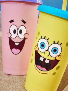 SpongeBob SquarePants | SHEIN 4pcs Party Favor Cups, 473ml) Plastic Flat Bottom Tumbler, Kids Birthday Party Supplies - Multicolor - View 2