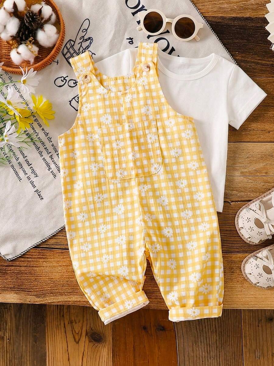 Souflis Souflis 嬰幼兒女童中性 0-3 歲 春秋款 心形滿版印花 粉色燈芯絨吊帶褲套裝 胸前口袋設計 休閒版型 適合外出與居家休閒 - 彩色 - 查看 1