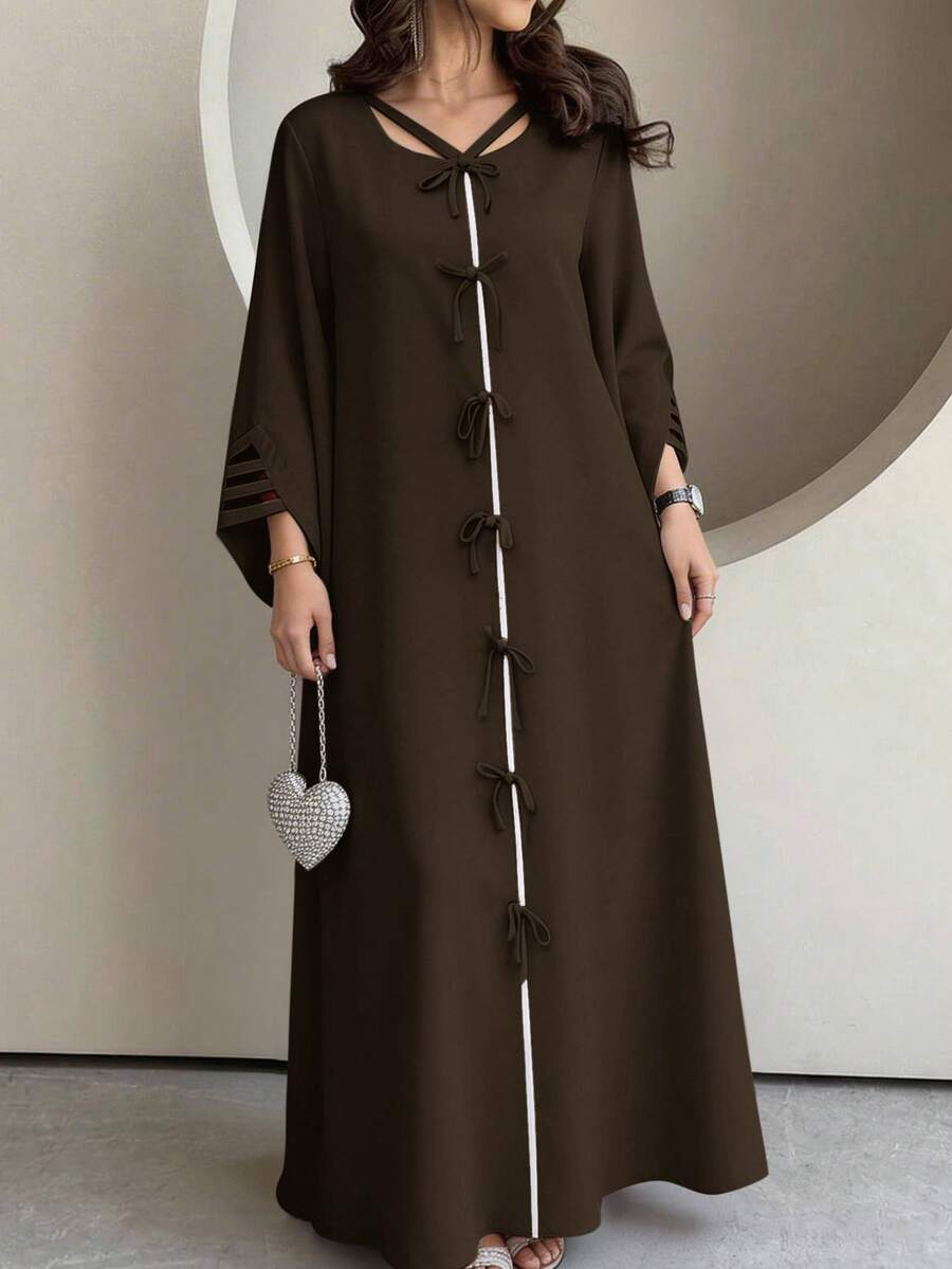 Yasmyna Women's Turkish Kaftan & Arabic Traditional Long Dress - Dark Grey - View 1