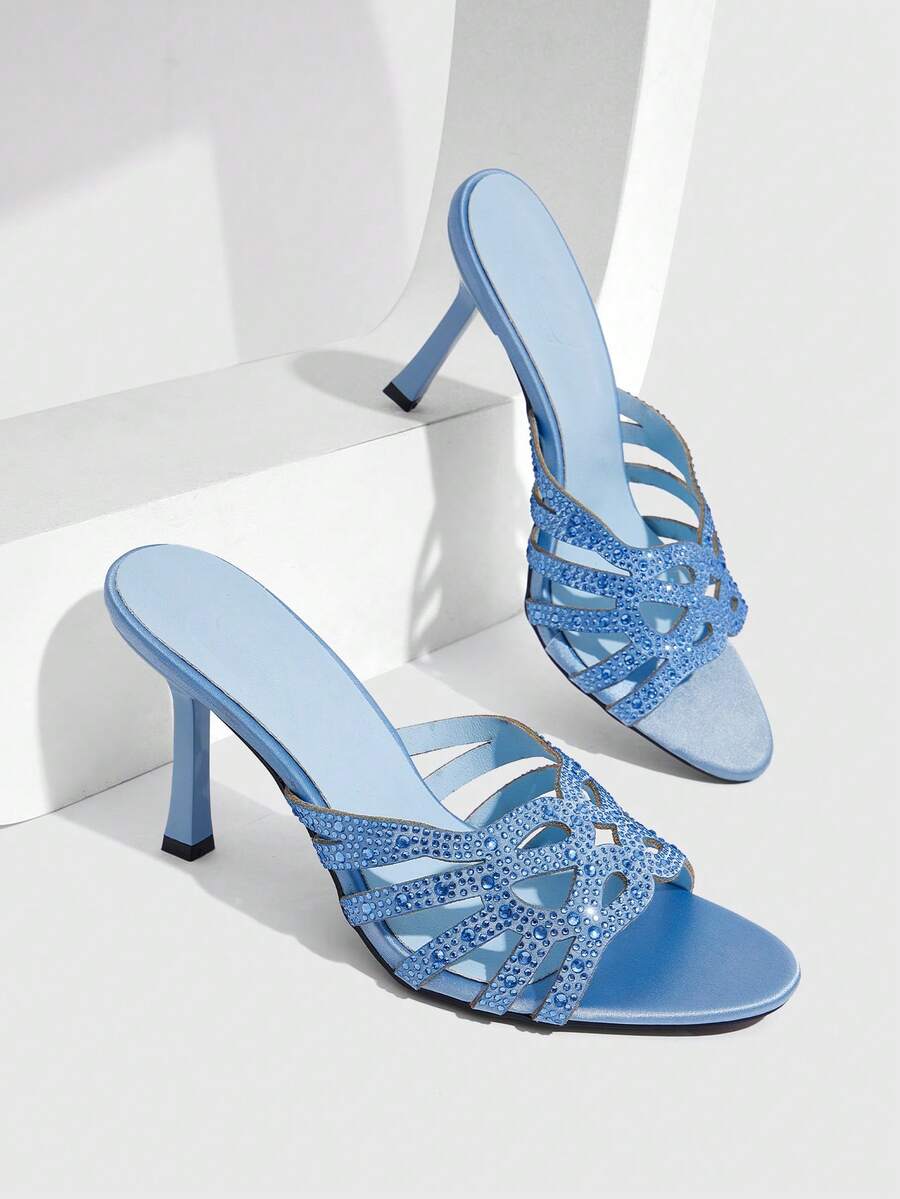 CUCCOO SZL Women's Fashionable Elegant Party Rhinestone Decorated Heeled Sandals Valentine's Day Spring Shoes Prom Heels Summer Shoes - Light blue - View 1