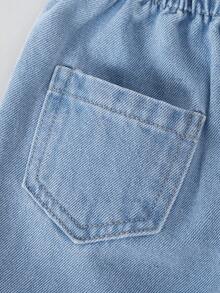 Baby Boys Denim Jeans, All-Season Long Pants, Fashion Casual Style, Vintage Light Blue Denim, Elastic Waistband Design, Straight Leg Fit, Soft And Comfortable Denim Fabric, Versatile Everyday Fashion, Daily Wear, All-Season New Boys Denim Jeans - Baby Blue - View 7