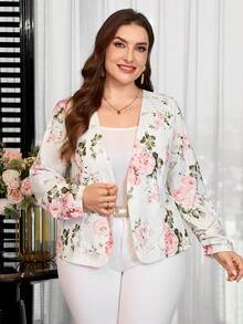 SHEIN Clasi 大尺碼女款花卉印花休閒百搭日常長袖夾克 - 彩色 - 查看 1