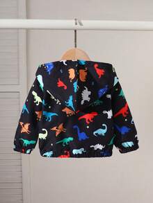 SHEIN Chaqueta con capucha casual con estampado de dinosaurio para bebé niño primavera/otoño - Negro - Ver 2