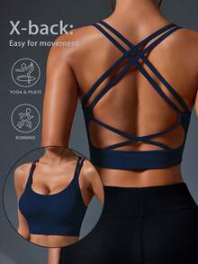 Glamine Seamless Crossover Strap Sports Camisole For Women For Chinese New Year Workout Weight Loss - Navy Blue - View 3