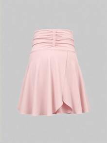 Sweetra Women's Summer Minimalist Solid Color Pleated Phone Pocket Sports Skort Tennis Skirt - Pink - View 3