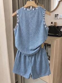 Resyla Conjunto de 2 piezas para mujer, nuevo y de gran en primavera/verano, con estampado de imitación de denim, corte ajustado y versátil - Multicolor - Ver 4